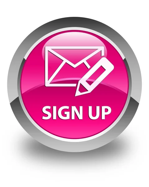 Sign up (edit mail icon) glossy pink round button — Stock Photo, Image
