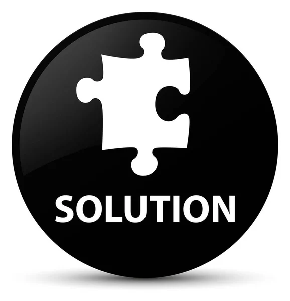 Solução (ícone de quebra-cabeça) botão redondo preto — Fotografia de Stock