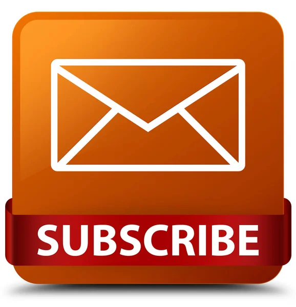 Subscribe (email icon) brown square button red ribbon in middle