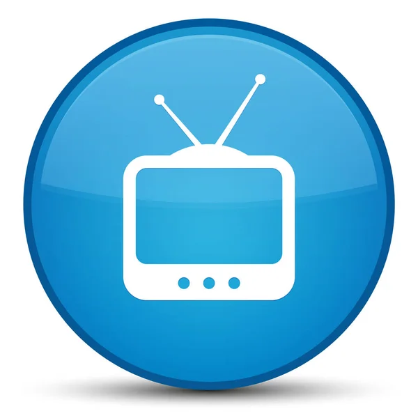 Εικονίδιο τηλεόραση ειδικές μπλε κυανό στρογγυλό κουμπί — Φωτογραφία Αρχείου