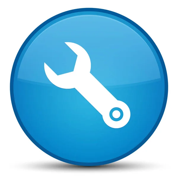 Skiftnyckel ikonen särskilda cyan blå rund knapp — Stockfoto