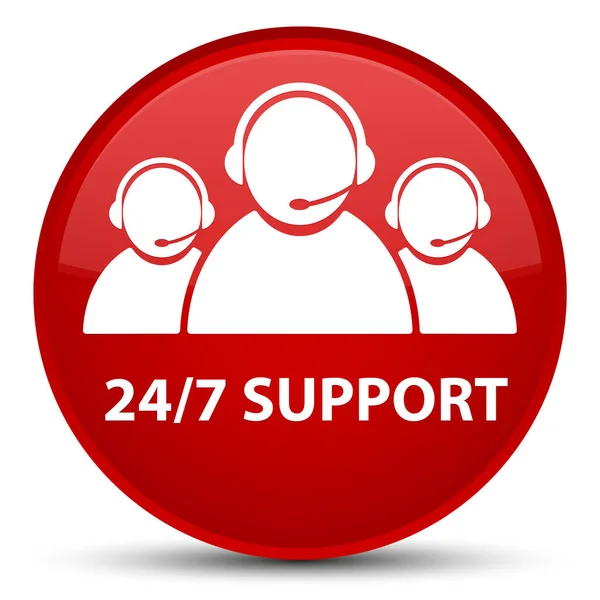 24/7 support (het pictogram van het team van het zorg van de klant) speciale rode, ronde knop — Stockfoto