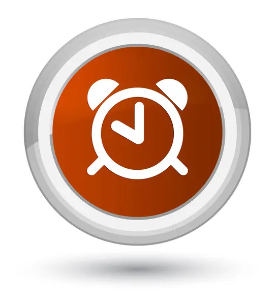 Ícone do relógio de alarme botão redondo marrom primo — Fotografia de Stock