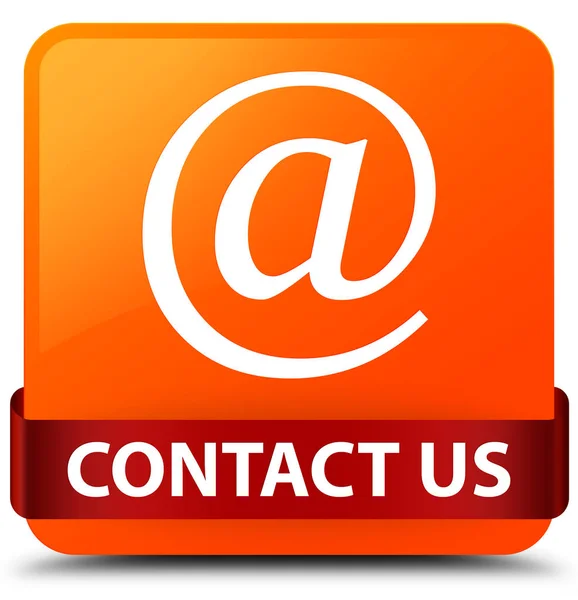 Contacte-nos (ícone de endereço de e-mail) laranja quadrado botão fita vermelha — Fotografia de Stock