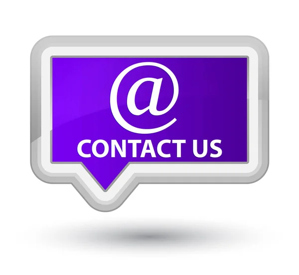 Contacte-nos (ícone de endereço de e-mail) botão banner roxo principal — Fotografia de Stock