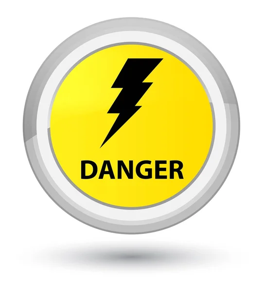 Peligro (icono de la electricidad) botón redondo amarillo primo — Foto de Stock