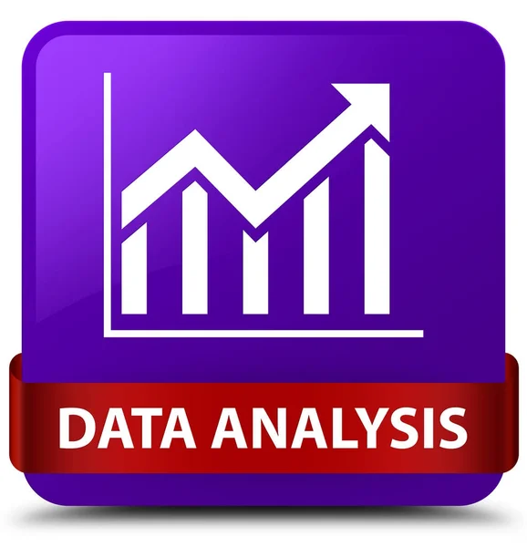 Data analys (statistik ikon) lila fyrkantig knapp rött band — Stockfoto