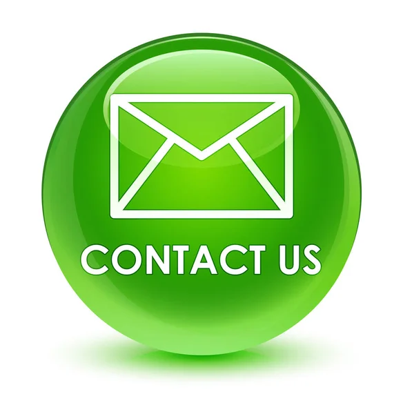 Contact us (email icon) glassy green round button — Stock Photo, Image