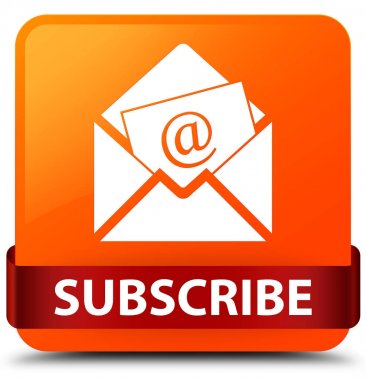 (Haber bülteni e-posta simgesi) turuncu kare düğme kırmızı ribbo abone