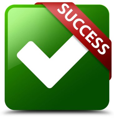 Başarı (simge doğrulama) yeşil kare düğme kırmızı kurdele köşesinde