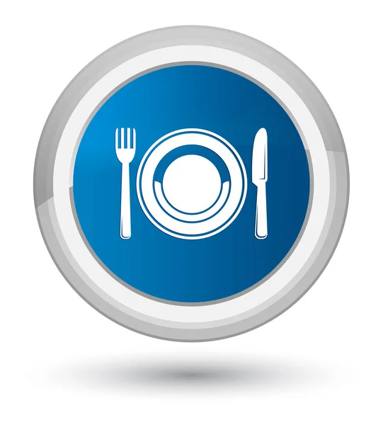 Mat tallrik ikonen prime blå runda knappen — Stockfoto