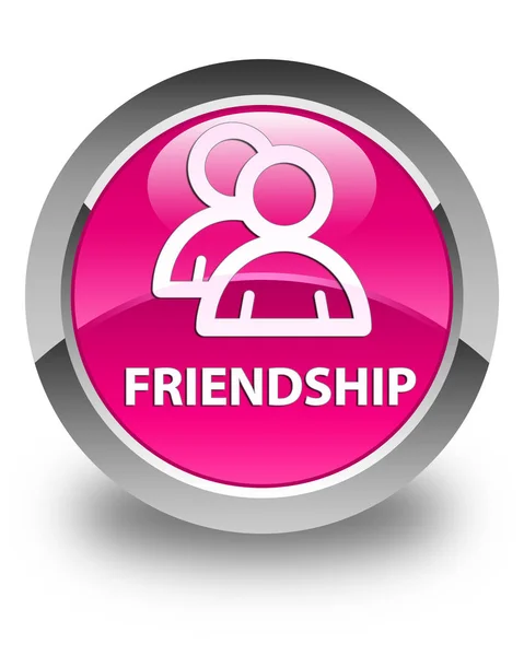 Блестящая розовая круглая кнопка дружбы (икона группы) — стоковое фото