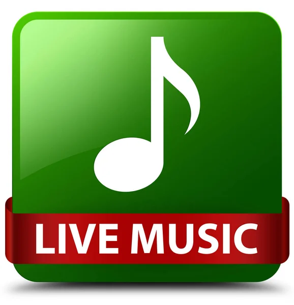 Live muziek groene vierkante knop rood lint in Midden — Stockfoto