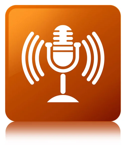 Mikrofon simgesi kahverengi kare düğme — Stok fotoğraf