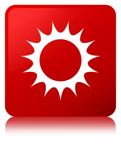 Icône soleil bouton carré rouge — Photo