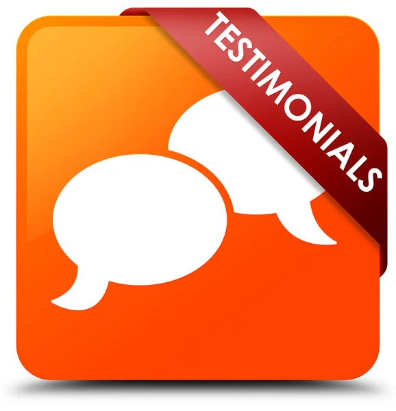 Testimonials (chat icon) orange square button red ribbon in corn — Stock Photo, Image