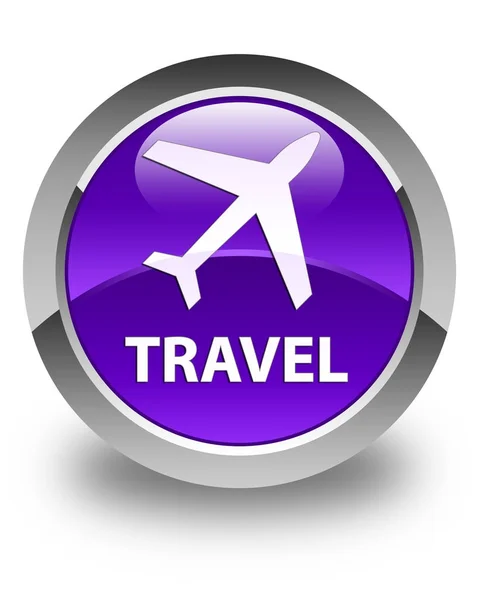 Utazás (repülővel ikon) fényes lila kerek gomb — Stock Fotó