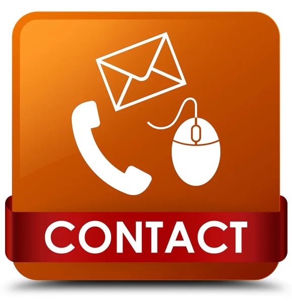 İletişim (telefon e-posta ve fare simgesi) kahverengi kare düğme kırmızı kaburga — Stok fotoğraf