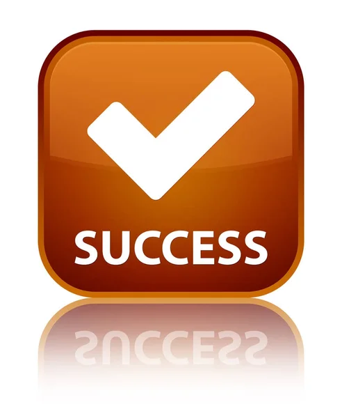 Успіх (правильна піктограма) спеціальна кнопка коричневого квадрата — стокове фото