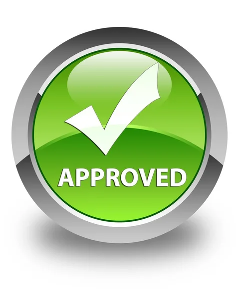 Approved (validate icon) glossy green round button — Stock Photo, Image