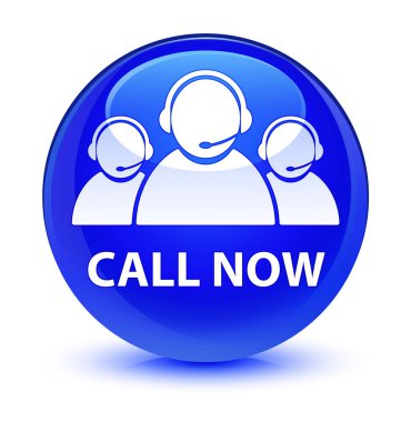 (Müşteri bakım ekibi simgesi) cam gibi mavi yuvarlak şimdi düğme