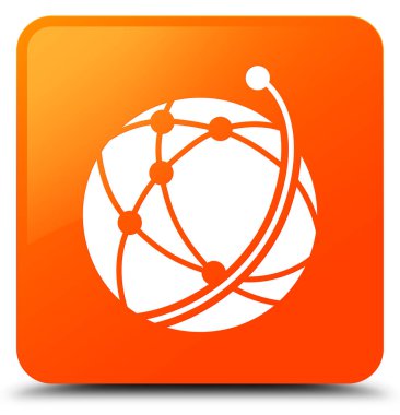 Küresel ağ simgesi turuncu kare düğme