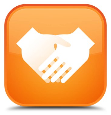 El sıkışma kutsal kişilerin resmi özel turuncu kare düğme