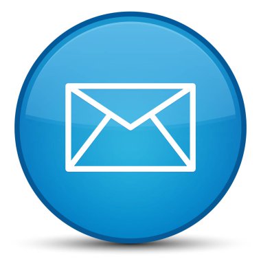 E-posta kutsal kişilerin resmi özel camgöbeği mavi yuvarlak düğme