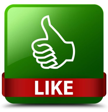 Yeşil kare düğme kırmızı kurdele gibi ortada