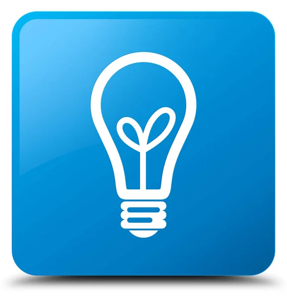 電球アイコン シアン青い正方形ボタン — ストック写真