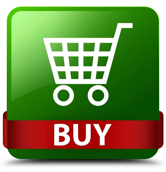 Koop groene vierkante knop rood lint in Midden — Stockfoto