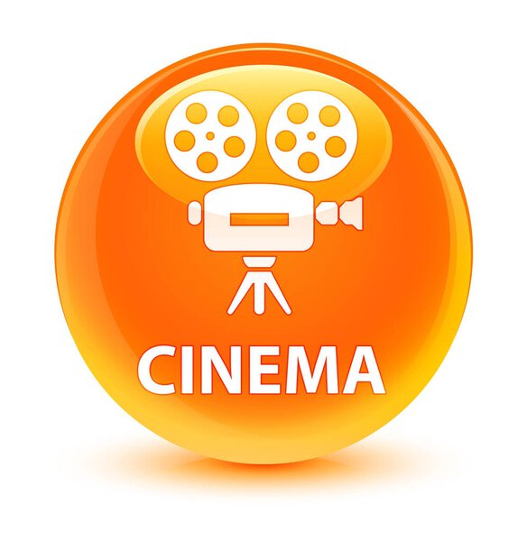 Cinema (video camera icon) isolated on glassy orange round button abstract illustration