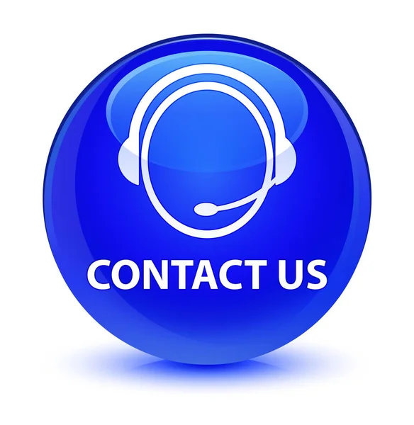 Επικοινωνήστε μαζί μας (εικονίδιο φροντίδα πελατών) γυάλινο μπλε στρογγυλό κουμπί — Φωτογραφία Αρχείου