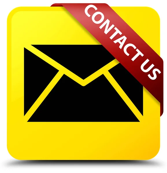 Contattaci (icona e-mail) giallo quadrato pulsante rosso nastro in corne — Foto Stock