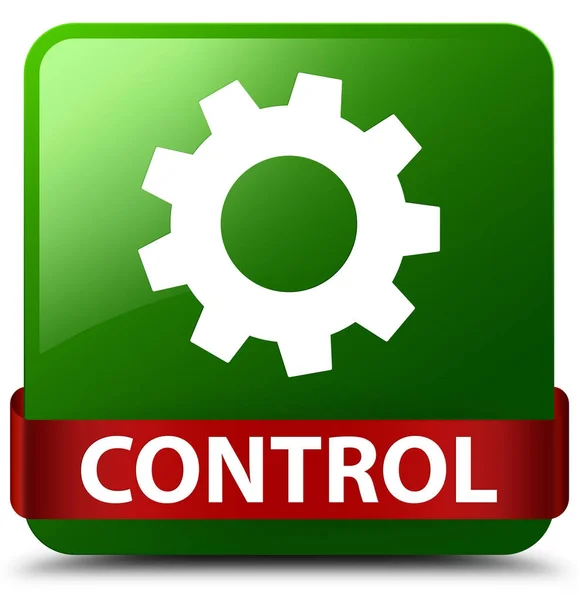 Control (icono de configuración) botón cuadrado verde cinta roja en el centro — Foto de Stock
