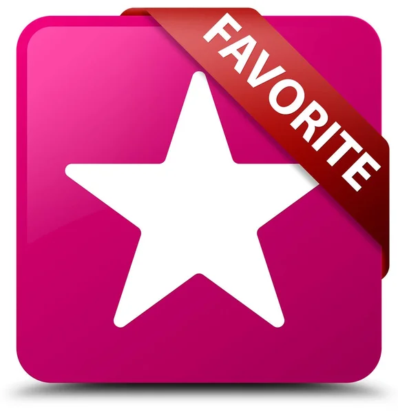 Kedvenc (csillag ikon) rózsaszín négyzet gomb piros szalag a sarokban — Stock Fotó
