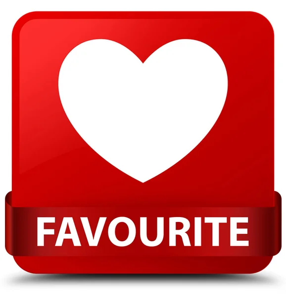 Favourite (heart icon) red square button red ribbon in middle — Stock Photo, Image