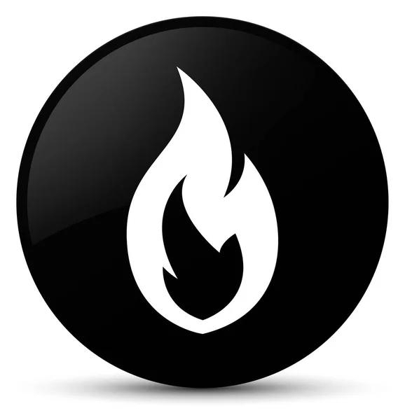 Fuego llama icono negro botón redondo —  Fotos de Stock
