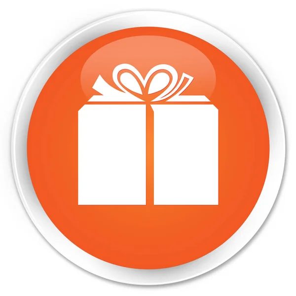 礼品盒图标高级橙色圆形按钮 — 图库照片