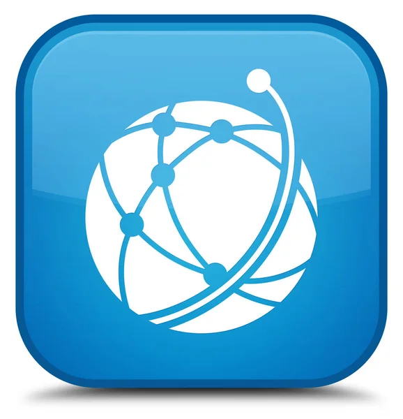 Icona di rete globale speciale pulsante quadrato blu ciano — Foto Stock
