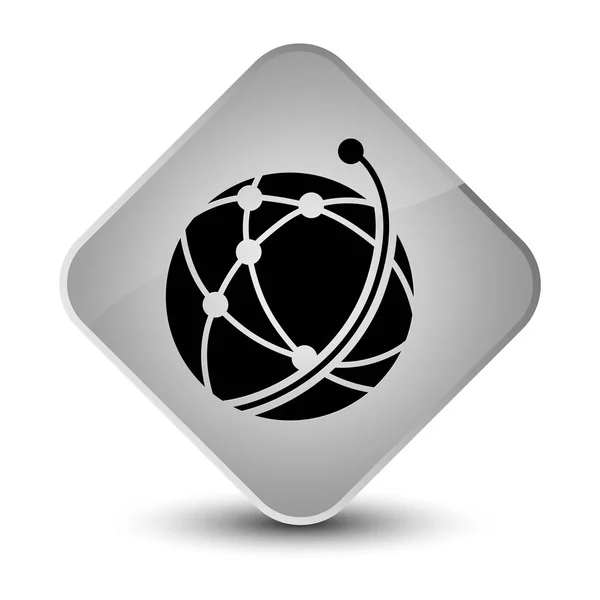 Global network icon elegant white diamond button — Stock Photo, Image