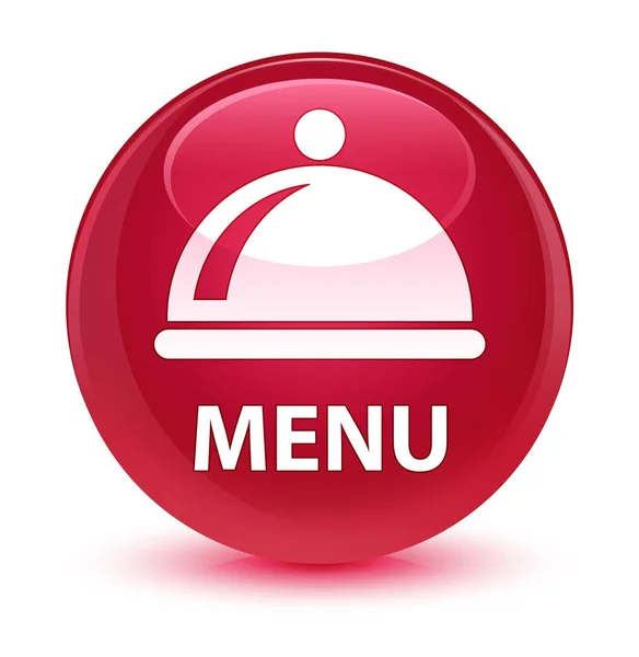 Menú (icono de plato de comida) botón redondo rosado vidrioso — Foto de Stock