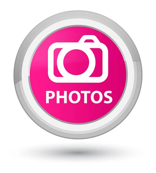 Fotos (icono de la cámara) botón redondo rosa primo —  Fotos de Stock