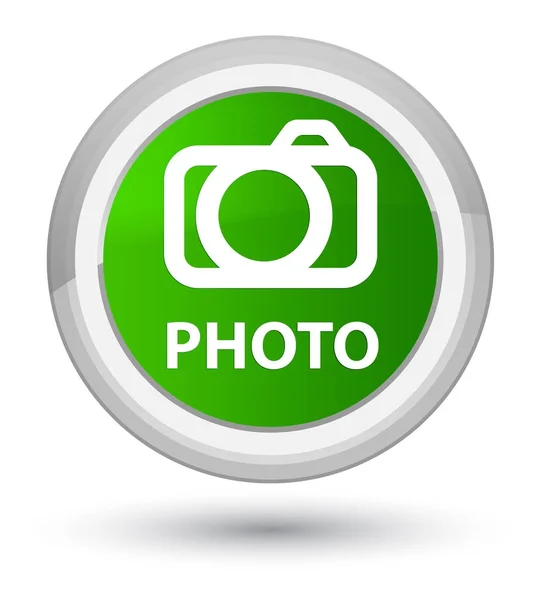 Photo (camera icon) prime green round button — Stock Photo, Image