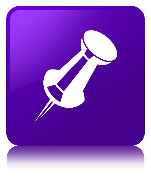 푸시 핀 아이콘 보라색 사각형 버튼 — 스톡 사진