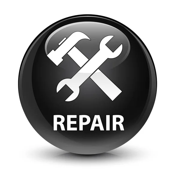 Reparar (icono de herramientas) botón redondo negro vidrioso —  Fotos de Stock