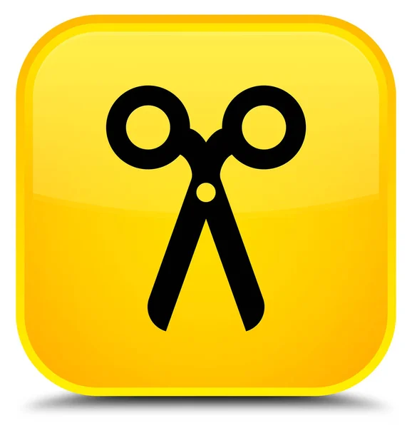 剪刀图标特殊的黄色方形按钮 — 图库照片