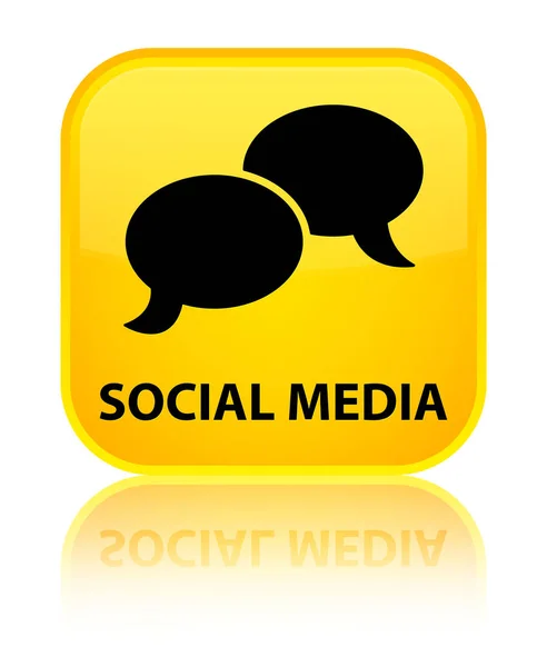 소셜 미디어 (채팅 거품 아이콘) 특별 한 노란색 사각형 버튼 — 스톡 사진