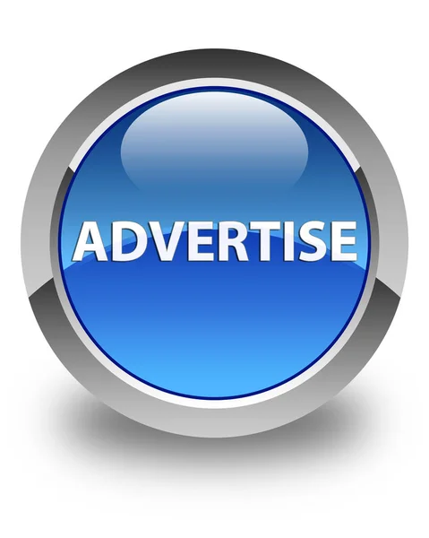 Werbung für glänzend blauen runden Knopf — Stockfoto