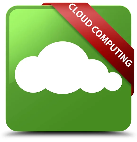 Cloud computing soft green square button red ribbon in corner